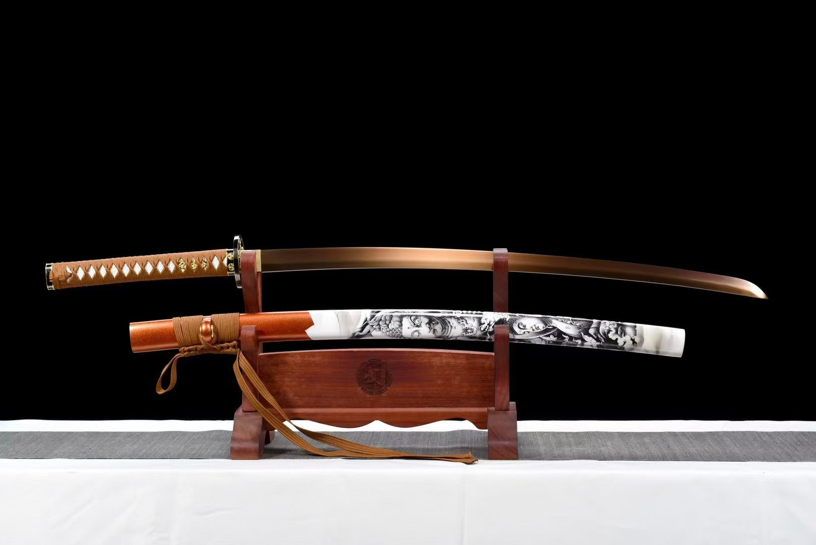 KIẾM NHẬT KATANA KIM PHẬT – THÉP LÒ XO RÈN THỦ CÔNG HOÀN THIỆN NUNG VÀNG