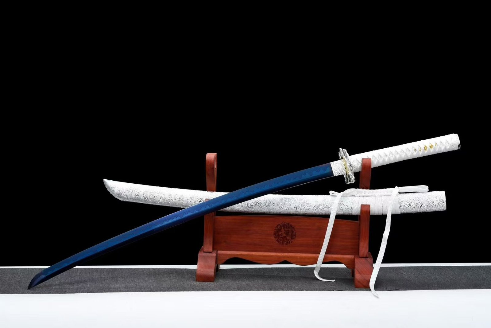 Kiếm Nhật Katana Long Quỳ – Lưỡi Mài Trắng Kép Phủ Xanh