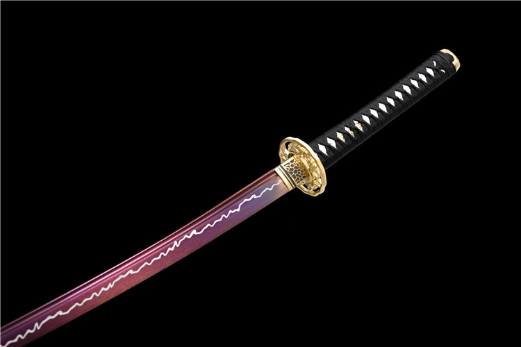 Kiếm Nhật Samurai Katana U Mộng Hồng – Phiên Bản Thép Mangan Hoa Văn Sấm Chớp, Chuôi Đồng Tía Tinh Xảo