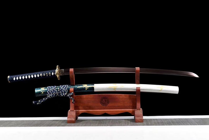 Kiếm Samurai Hoa Văn Thép Cao Cấp Màu Xanh Tiết Tiết Cao