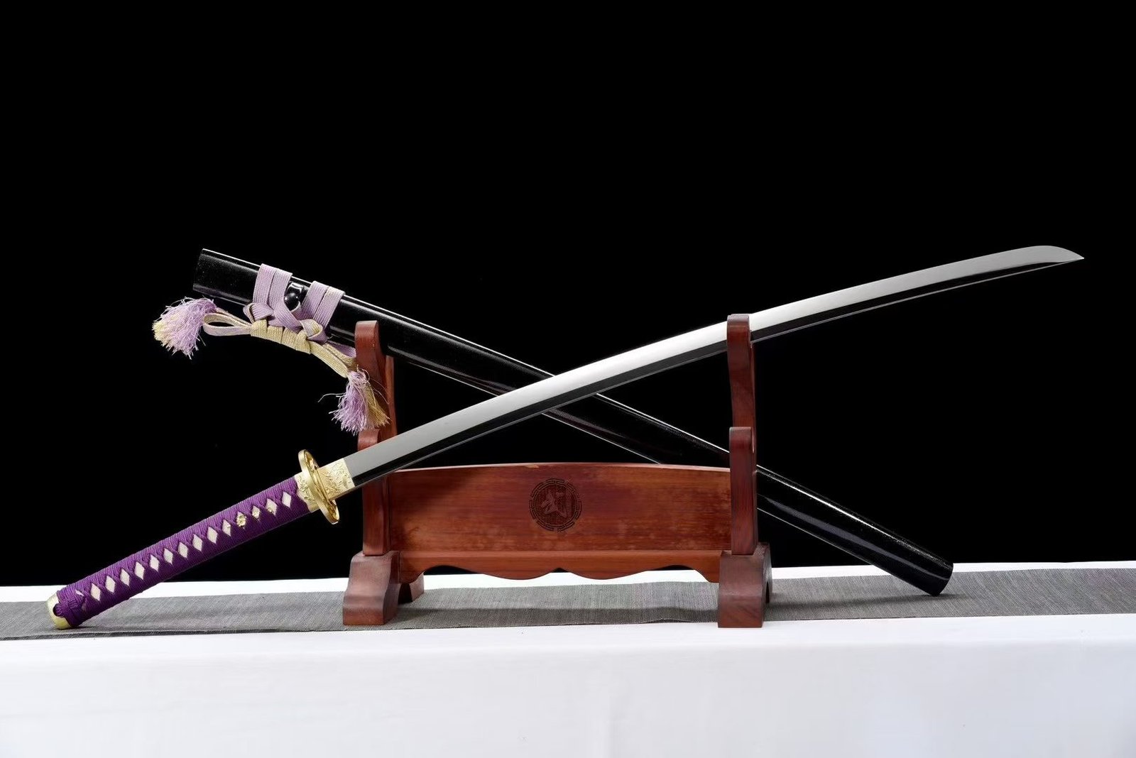 KATANA TÍM GƯƠNG SAMURAI – THÉP PHONG CƯỜNG RÈN THỦ CÔNG, ĐÁNH BÓNG GƯƠNG, PHỤ KIỆN ĐỒNG CHẠM KHẮC