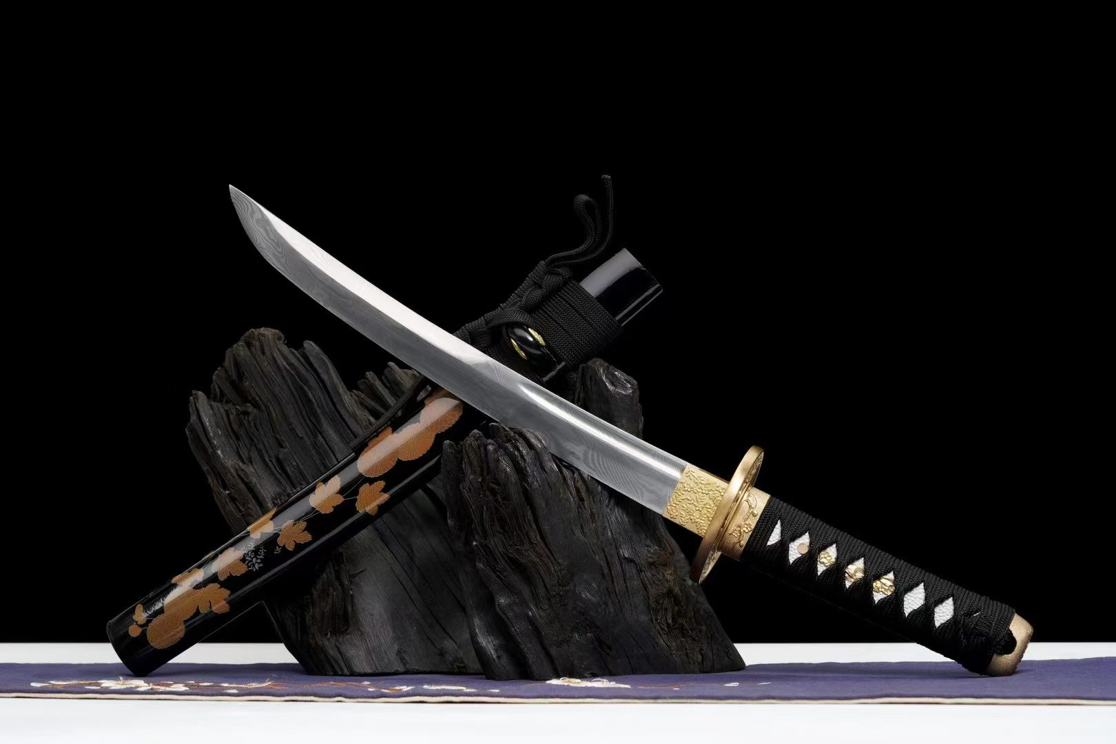 Kiếm Nhật Tanto Toái Mộng 12 Inch Thép Hoa Văn Bách Luyện Cao Cấp