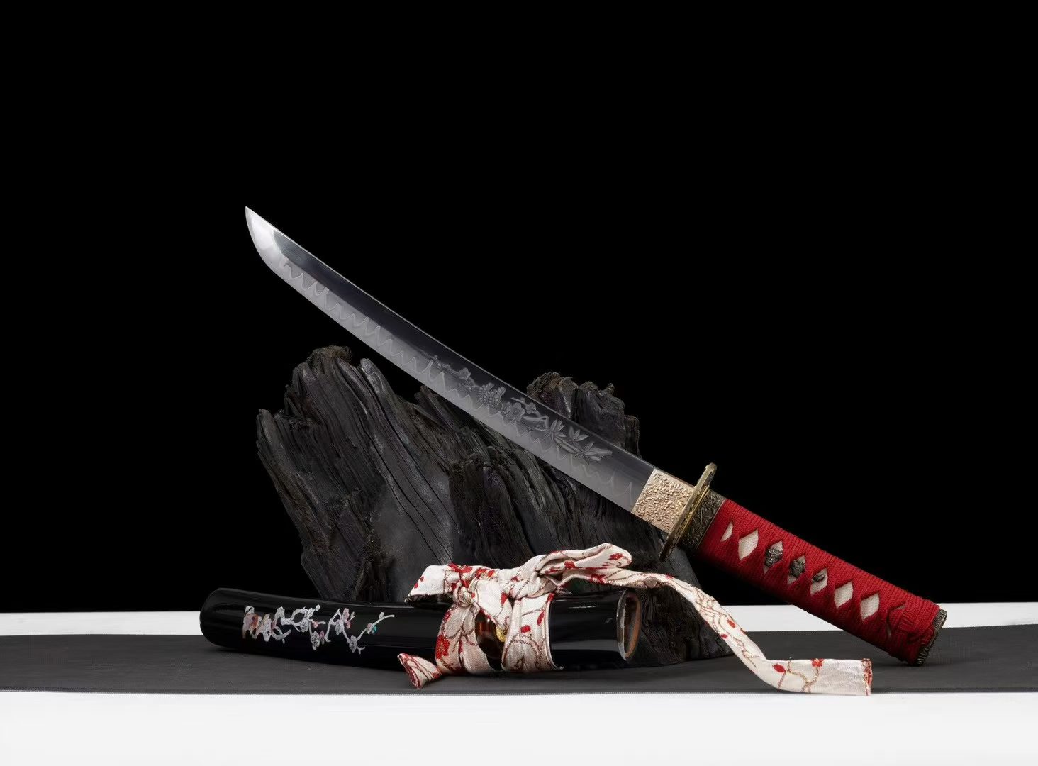 Kiếm Nhật Tanto T10 Tôi Lửa Hamon Hoa Mai 12 Inch – Mài Tam Sắc Thủ Công Cao Cấp