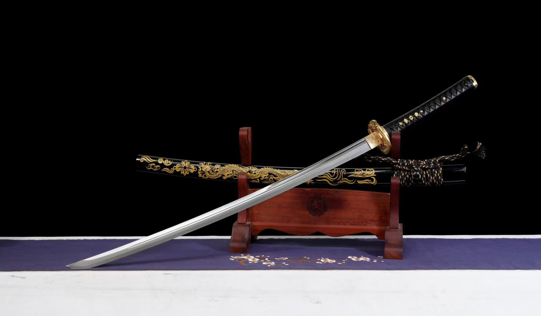 KIẾM NHẬT KATANA KIM LONG UYÊN THỦ TẠO THÉP T10 HAMON MÀI TAM SẮC CAO CẤP