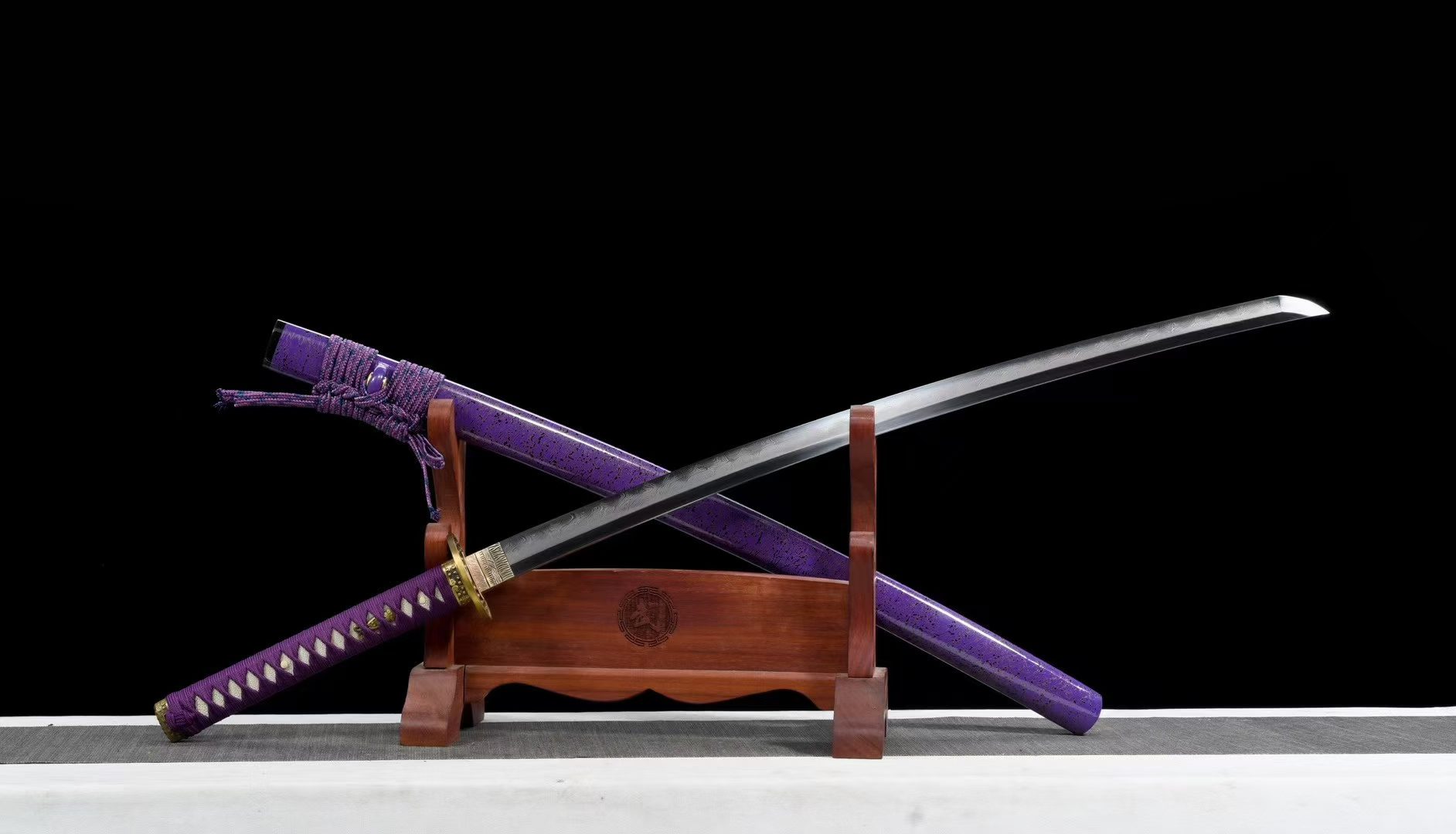 KIẾM NHẬT KATANA TỬ VI THÉP NGHÌN LỚP HOA VĂN LÔNG VŨ HAMON CAO CẤP