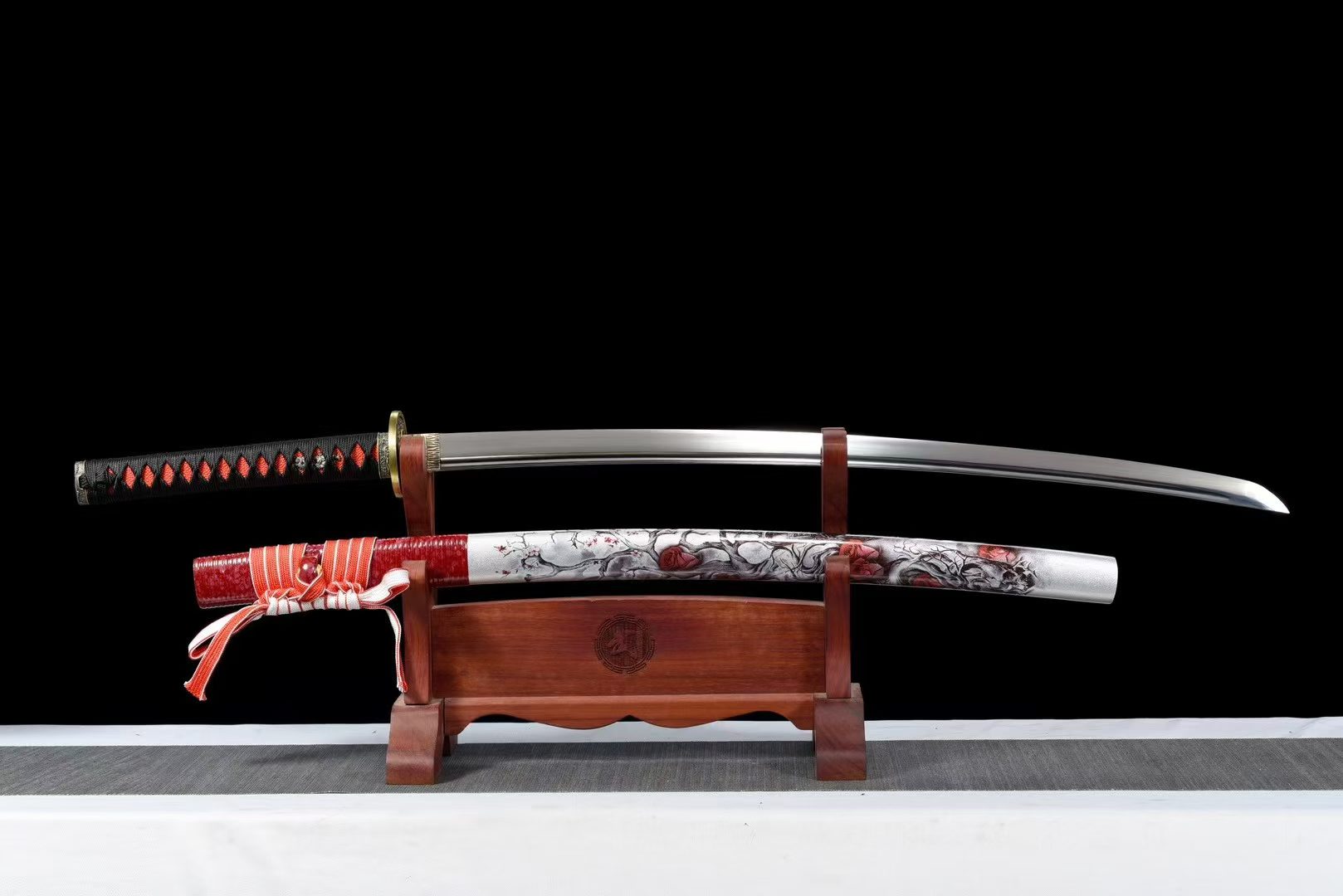 KIẾM NHẬT KATANA HỒNG HOA HỒNG THÉP LÒ XO RÈN THỦ CÔNG