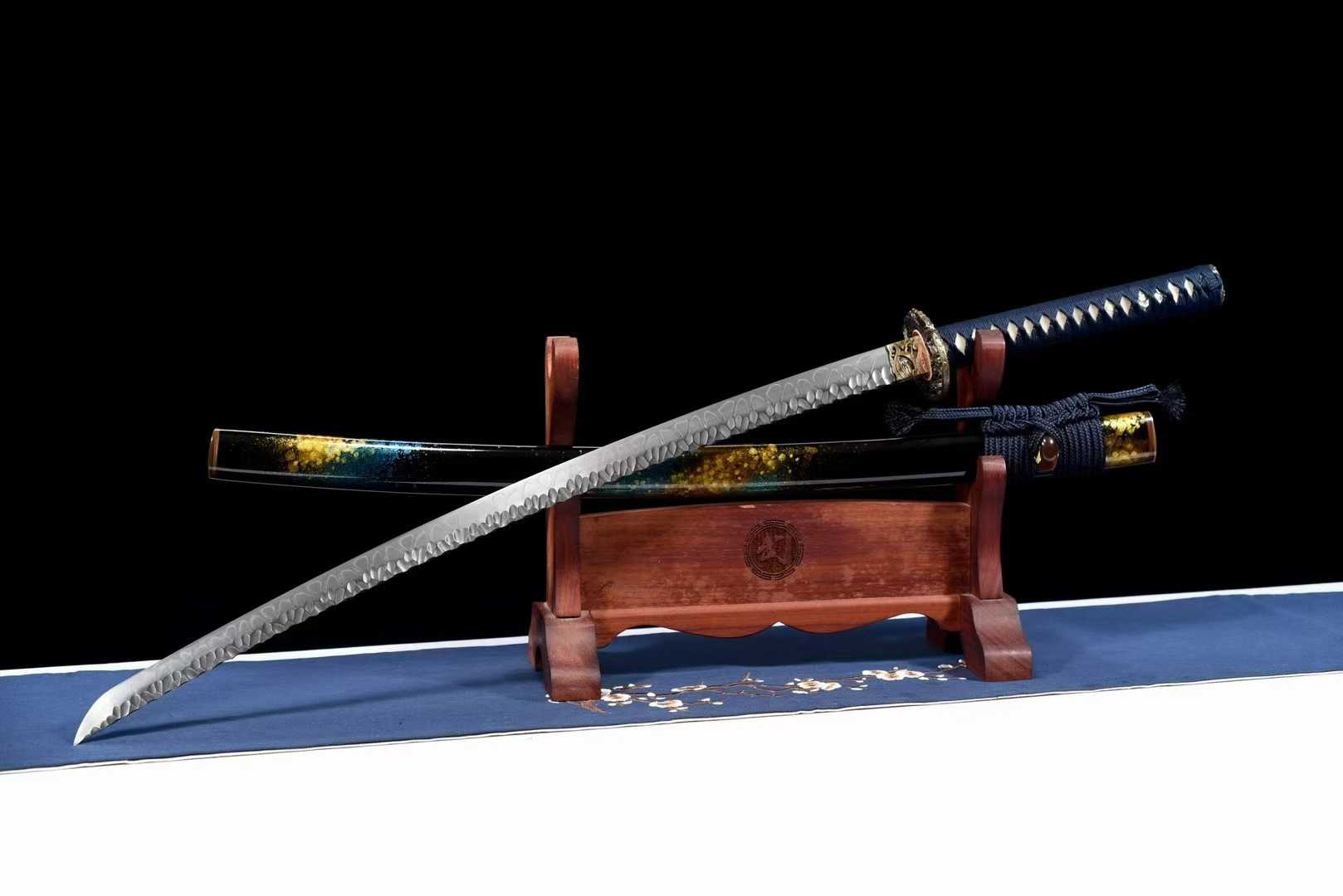 Kiếm Katana Dạ Lạc Tinh Thần – Thép T10 Tôi Lưỡi Hình Lá, Vân Đá Thủ Công
